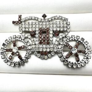 Vintage Rhinestone Stagecoach Brooch Clear and Garnet Color Princess Royalty